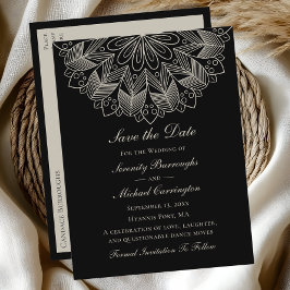 Elegant Mandala Boho Black Save the Date Wedding Einladungspostkarte