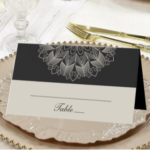 Elegant Mandala Boho Indian Black Wedding Escort Platzkarte