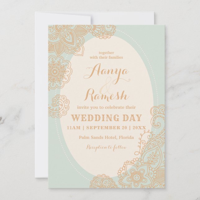 Elegant Mandala Dotted Circle Mehndi Wedding Einladung (Vorderseite)