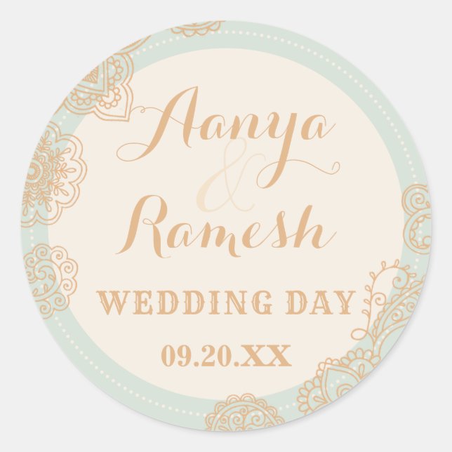 Elegant Mandala Dotted Circle Mehndi Wedding Runder Aufkleber (Vorderseite)