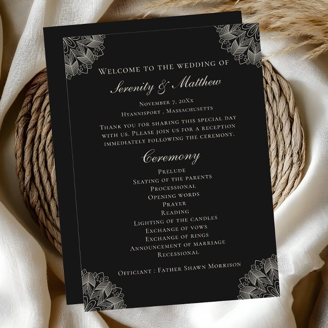 Elegant Mandala Indian Black Boho Wedding Program Programm (Von Creator hochgeladen)