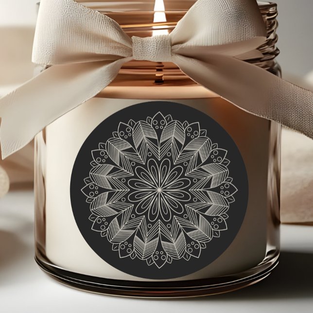 Elegant Mandala Indian Boho Chic Black Wedding Runder Aufkleber (Von Creator hochgeladen)