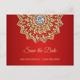 Elegant Mandala Indian RED Wedding SAVE THE DATE Ankündigungspostkarte