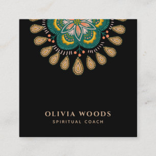 Elegant Mandala Spiritual Coach Green Black Quadratische Visitenkarte