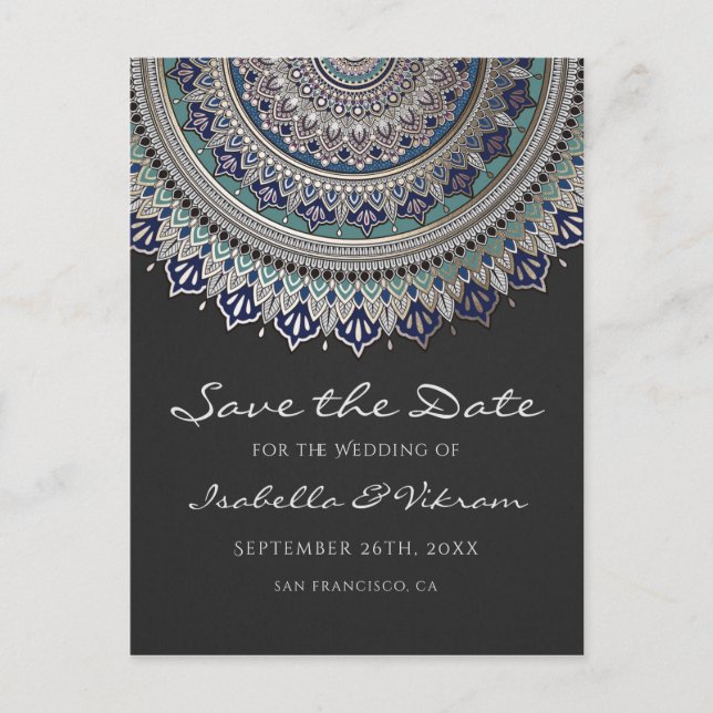 Elegant Mandala Wedding Save the Date Postcards Ankündigungspostkarte (Vorderseite)