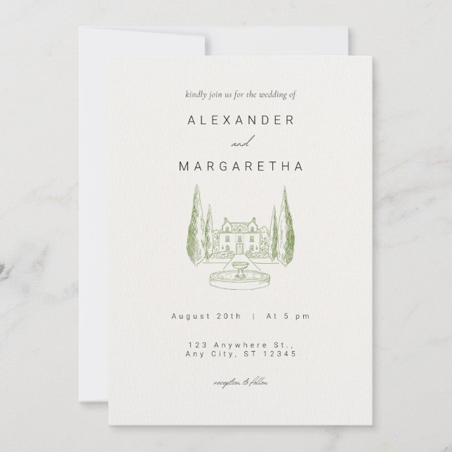 Elegant Manor Hochzeit Einladung (Vorderseite)