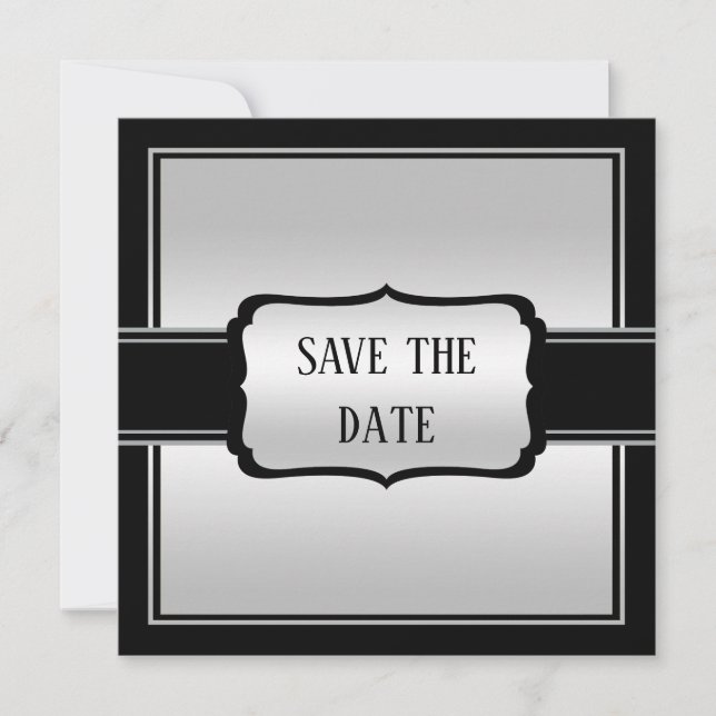 Elegant Man's Silver & Black Birthday Save The Date (Vorderseite)