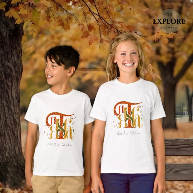 Elegant Manuscript Thanks Autumn Fall Foliage Kids T-Shirt (Von Creator hochgeladen)