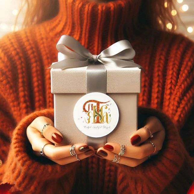 Elegant Manuscript Thanks Autumn Fall Foliage Runder Aufkleber (Von Creator hochgeladen)