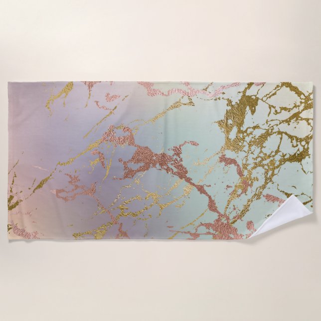 Elegant Marble | Beige Minze Sage Green Rose Gold Strandtuch (Vorderseite)