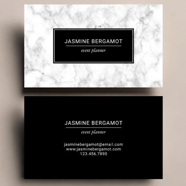 Elegant Marble Black and White Event Planner Visitenkarte (Von Creator hochgeladen)