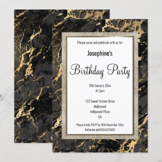 ELEGANT MARBLE BLACK GOLD DESIGN GEBURTSTAG EINLADUNG