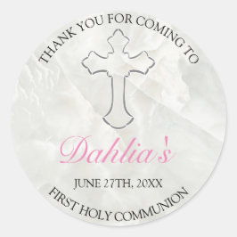 Elegant Marble Girls First Holy Communion Danke Runder Aufkleber