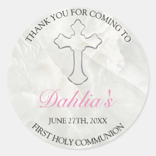 Elegant Marble Girls First Holy Communion Danke Runder Aufkleber