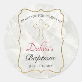 Elegant Marble Gold Baby Taufe Vielen Dank Runder Aufkleber