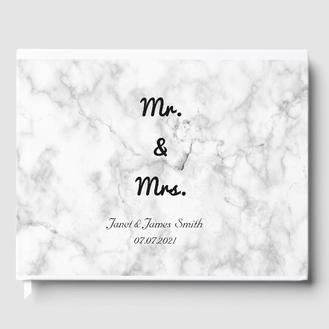 Elegant Marble Mr & Mrs. Script Wedding Guest Book Gästebuch (Vorderseite)