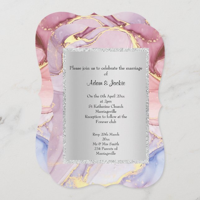 ELEGANT MARBLE PINK LILA ABSTRAKTE WEDD EINLADUNG (Vorne/Hinten)