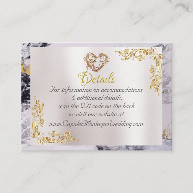 Elegant Marble, White, Gold Frame, Gold Heart Begleitkarte (Vorderseite)