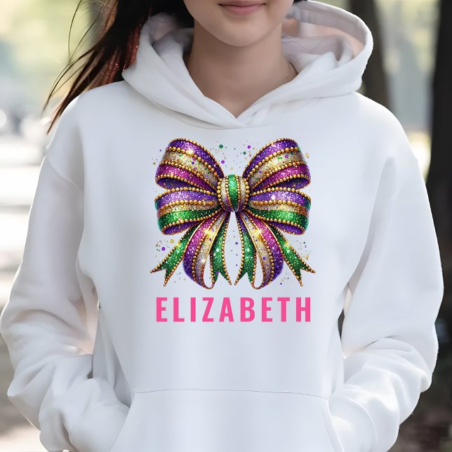 Elegant Mardi Gras Coquette Bow Custom White Sweatshirt (Von Creator hochgeladen)