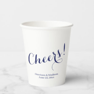 Elegant Marine Blue Cheers Custom Script Hochzeit Pappbecher
