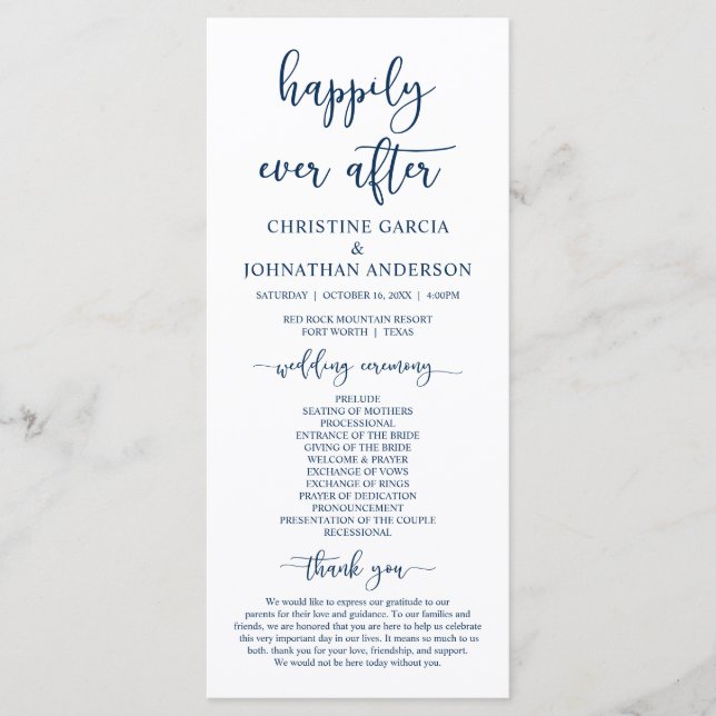 Elegant Marine Blue, Unsere Hochzeitsfeier Programm (Vorderseite)