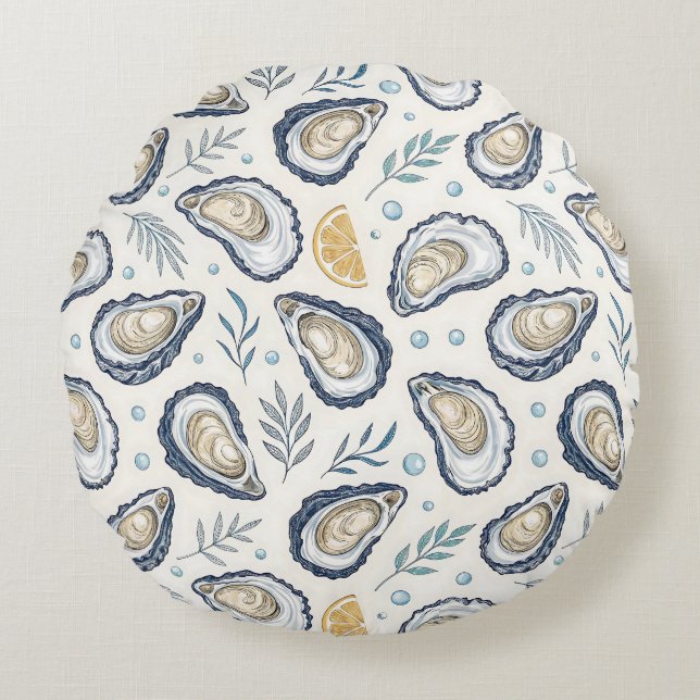 Elegant Marine Oysters Rundes Kissen (Vorderseite)