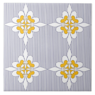 Elegant, marineblau, Streifen, Senfgelb, weiß Fliese