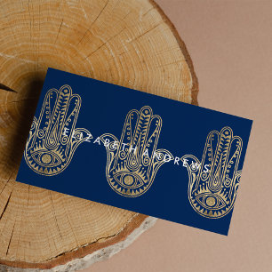 Elegant marineblaue goldene Henna hamsa Hand von F Visitenkarte