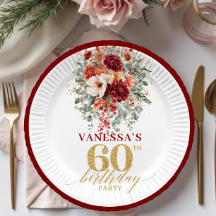 Elegant Marinegold Florales 60. Geburtstag Papierp Pappteller