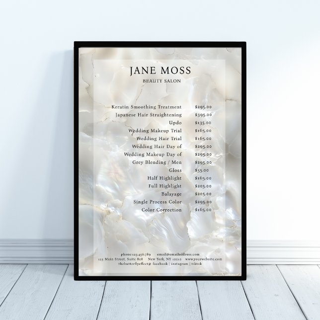 Elegant, Marmor, Salon, Preisliste Poster (Elegant, Marble, Salon, Price List Poster, printed & download available.)