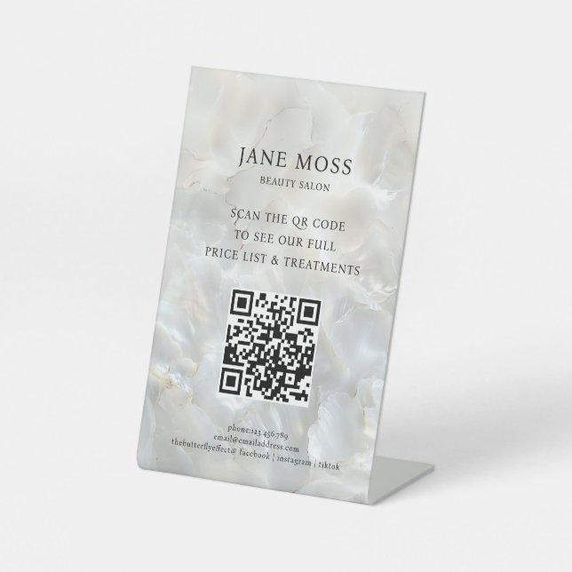 Elegant, Marmor, Salon, QR-Code Sockelschild (Vorderseite)