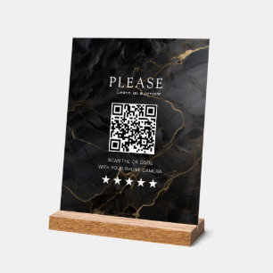 Elegant, Marmor-Schwarz-Gold, Salon, QR-Code Revie Acrylschild