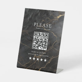 Elegant, Marmor-Schwarz-Gold, Salon, QR-Code Revie Sockelschild