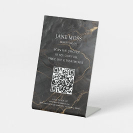 Elegant, Marmorschwarz-Gold, Salon, QR-Code Sockelschild