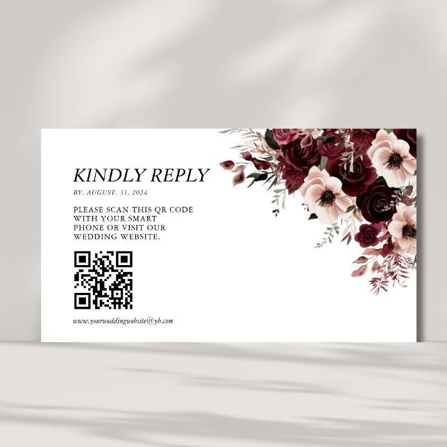 Elegant Maroon Burgundy Wedding QR Code Begleitkarte (Von Creator hochgeladen)