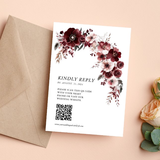 Elegant Maroon Burgundy Wedding RSVP Karte (Von Creator hochgeladen)