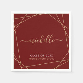 Elegant Maroon Gold Abschluss Name Geometric Serviette