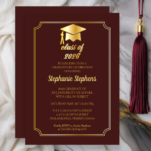 Elegant Maroon Gold Cap Uni-Abschluss Party Einladung