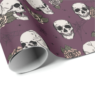 Elegant Maroon Gothic Skulls Halloween Geschenkpapier