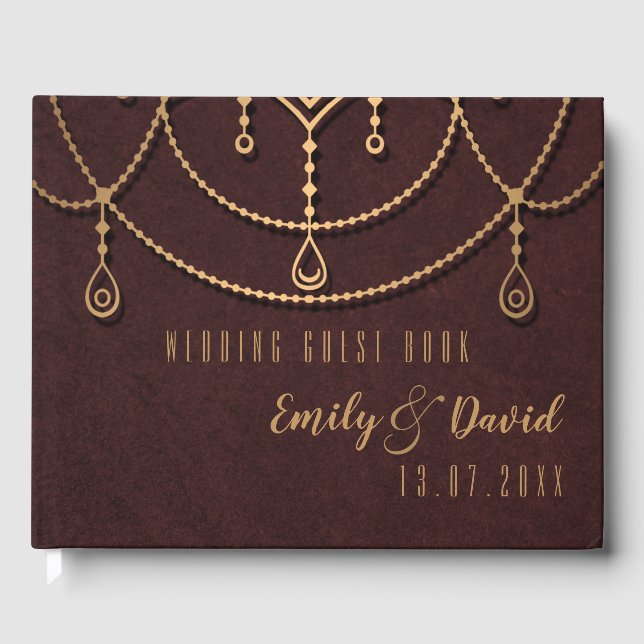 Elegant Maroon Red Indian Traditionelles Design Gästebuch (Vorderseite)