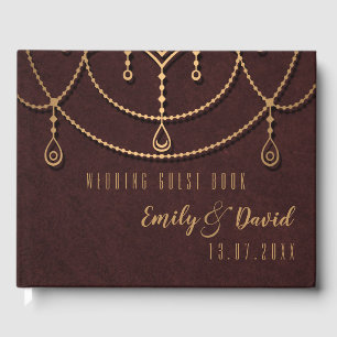 Elegant Maroon Red Indian Traditionelles Design Gästebuch