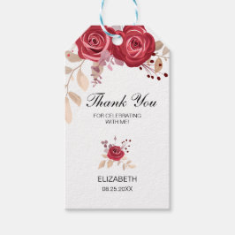 Elegant Maroon Rose Blumengrün Geburtstag Geschenkanhänger