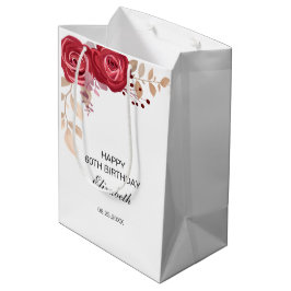 Elegant Maroon Rose Blumengrün Geburtstag Mittlere Geschenktüte