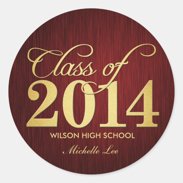 Elegant Maroon Vignette und Gold Class of 2014 Runder Aufkleber (Vorderseite)