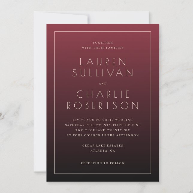 Elegant Maroon Wedding Invitation Einladung (Vorderseite)