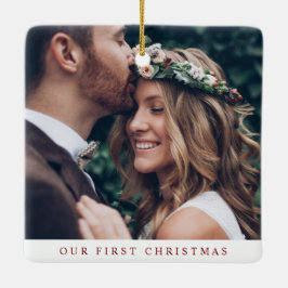 Elegant Married & Merry Newlywed Photo Christmas Keramikornament
