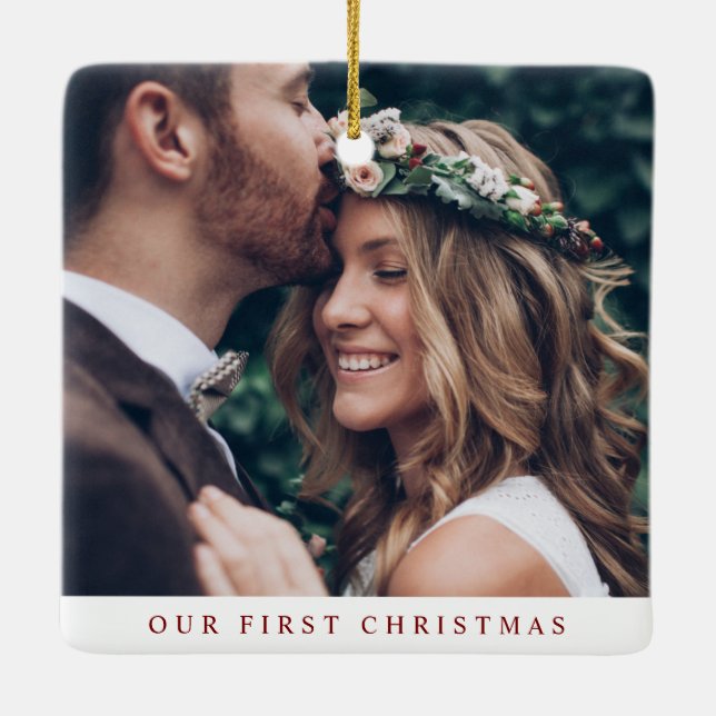 Elegant Married & Merry Newlywed Photo Christmas Keramikornament (Rückseite)