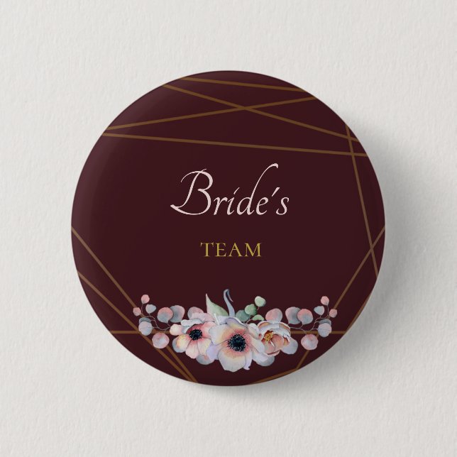 Elegant Marsala Blush Anemone Blume Hochzeit Button (Vorderseite)