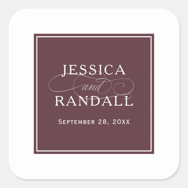 Elegant Marsala Burgundy Red Gastgeschenk Hochzeit Quadratischer Aufkleber (Vorderseite)