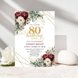 Elegant Marsala Floral Greenery 80th Birthday Einladung